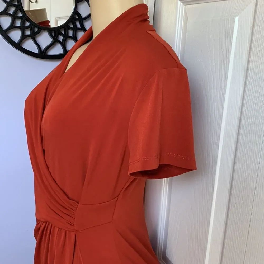 Designer Wrap Ruched Ruched Dress Copper Small Orange - Picture 4 of 9